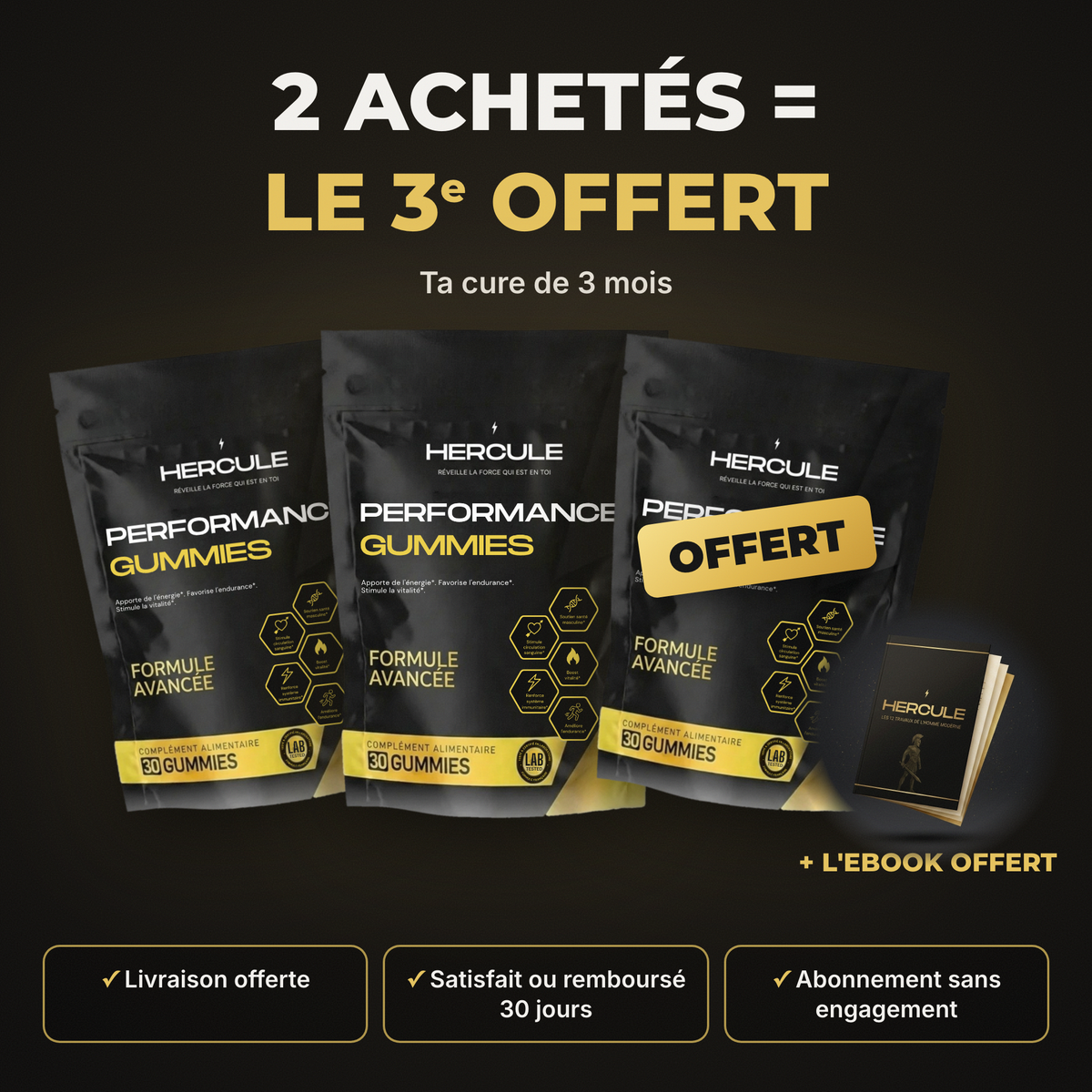 [lang:fr] HERCULE Gummies Performance, 2 achetés le 3e offert