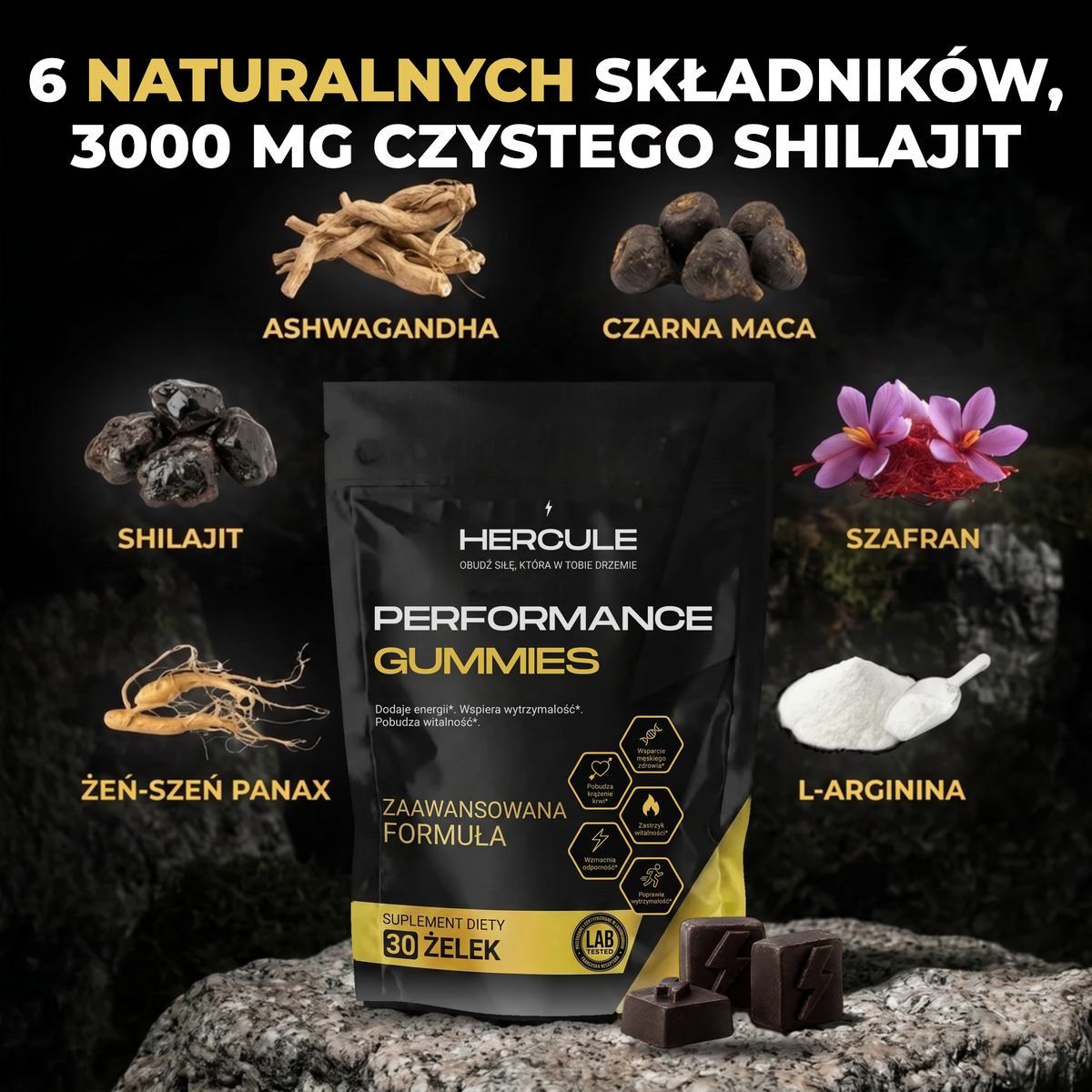 [lang:pl] HERCULE Żelki Performance, 6 naturalnych składników i 3000 mg czystego shilajit
