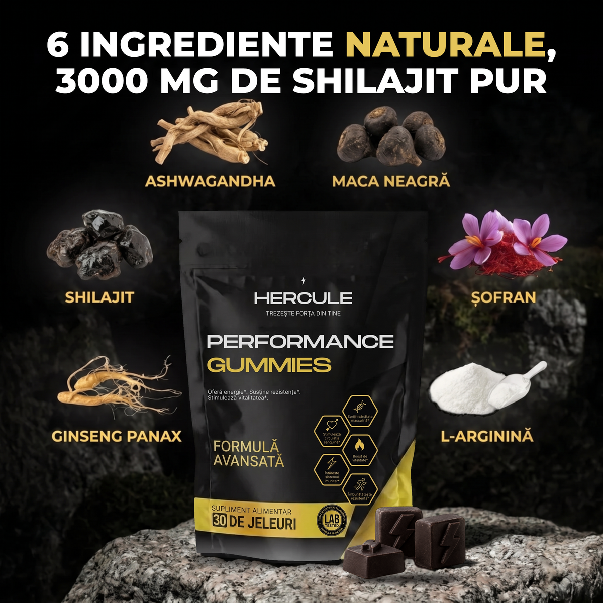 [lang:ro] HERCULE Jeleuri Performance, 6 ingrediente naturale și 3000 mg de shilajit pur